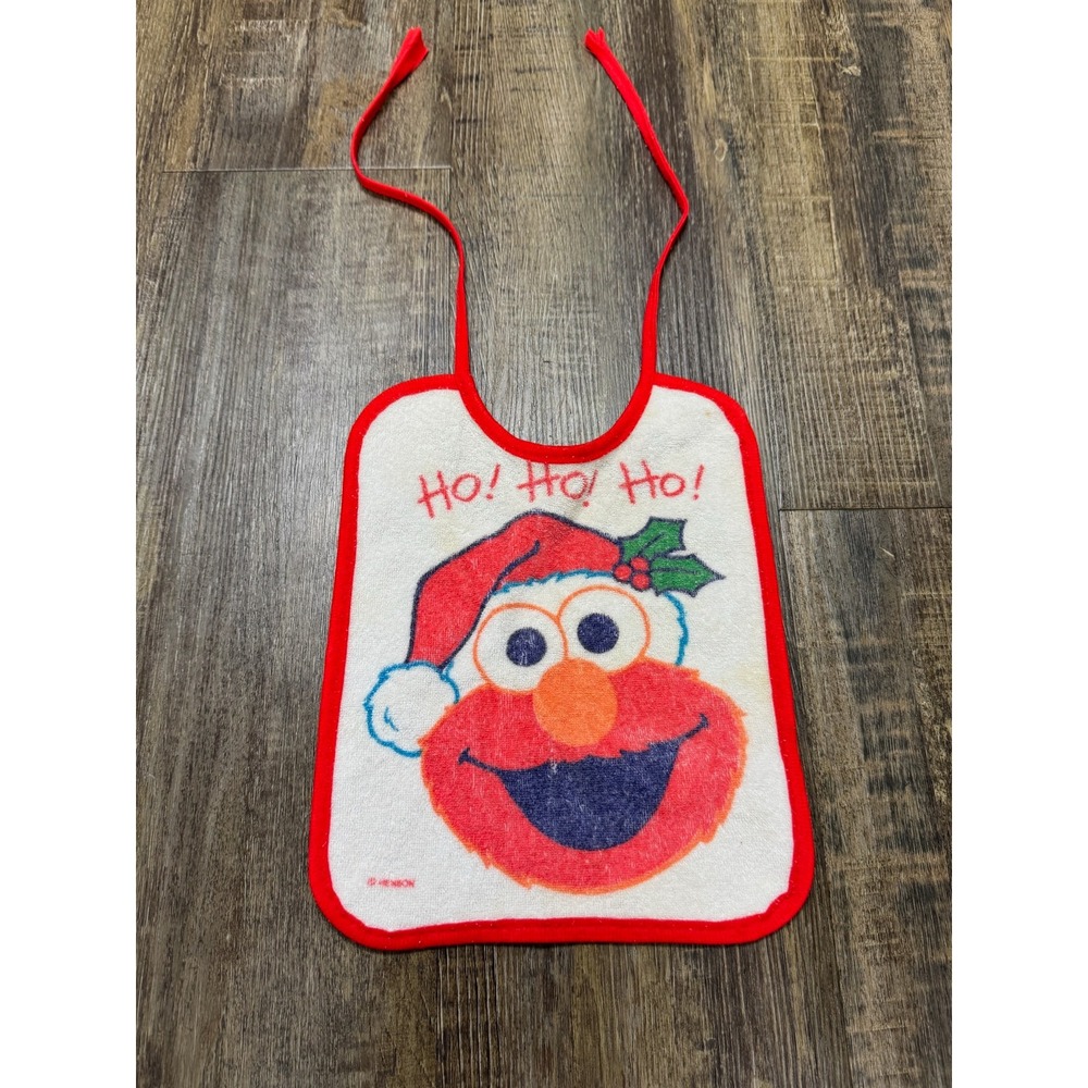 Vintage Sesame Street Elmo Christmas Bib Santa Hat Ho Ho Ho Jim Henson Retro